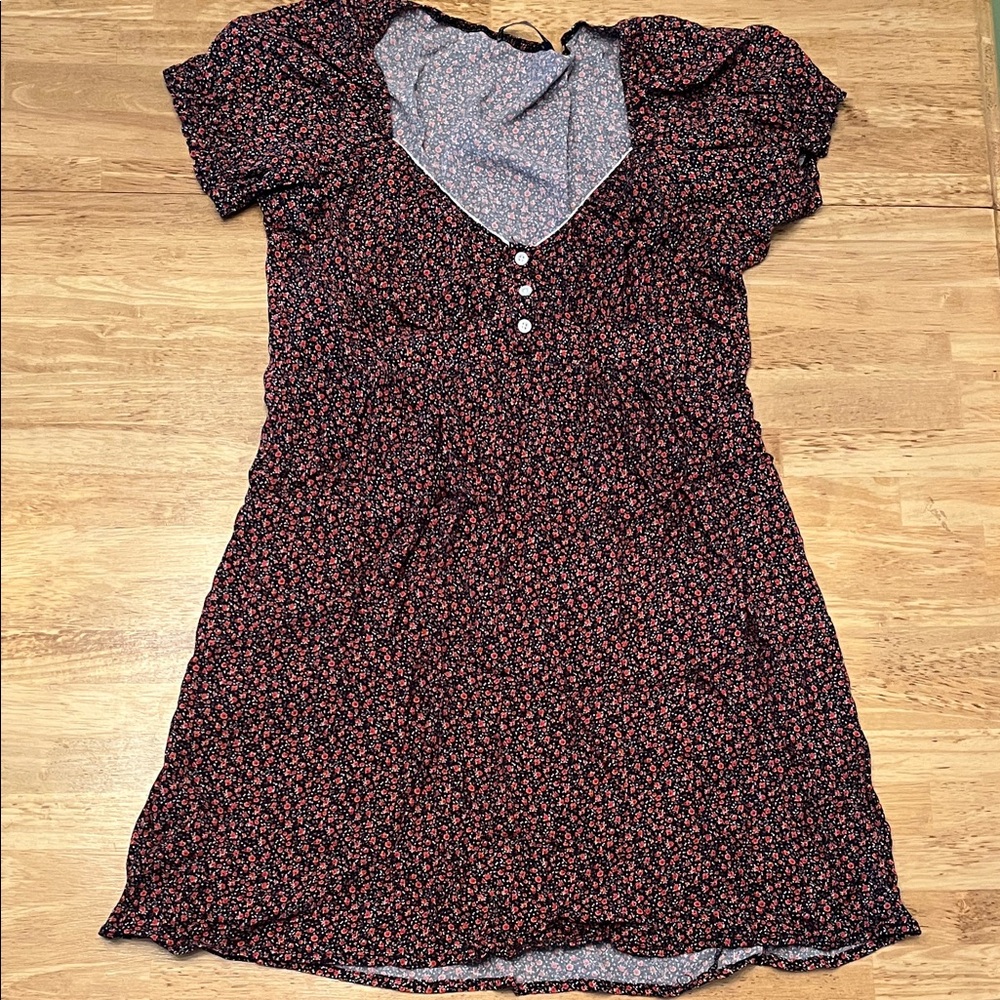 Brandy Melville Black and Red Floral Mini Dress
